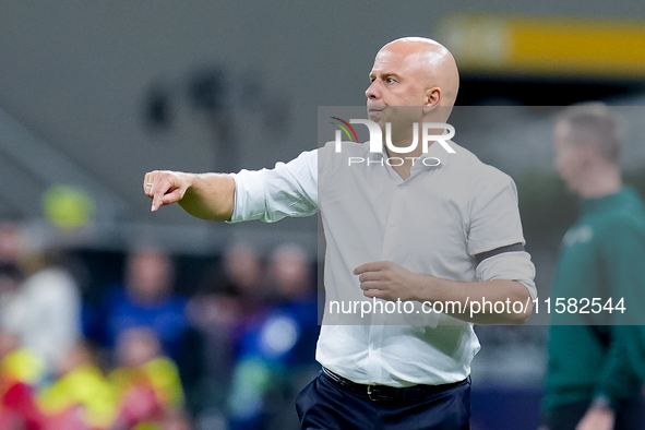 Arne Slot head coach of Liverpool FC gestures during the UEFA Champions League 2024/25 League Phase MD1 match between AC Milan and Liverpool...