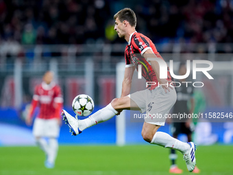 Matteo Gabbia of AC Milan controls the ball during the UEFA Champions League 2024/25 League Phase MD1 match between AC Milan and Liverpool F...