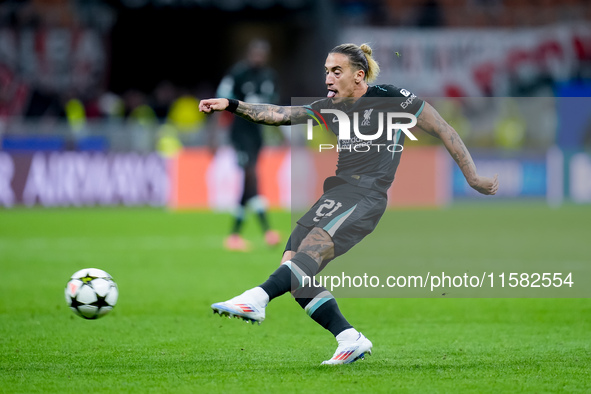 Kostas Tsimikas of Liverpool FC during the UEFA Champions League 2024/25 League Phase MD1 match between AC Milan and Liverpool FC at Stadio...