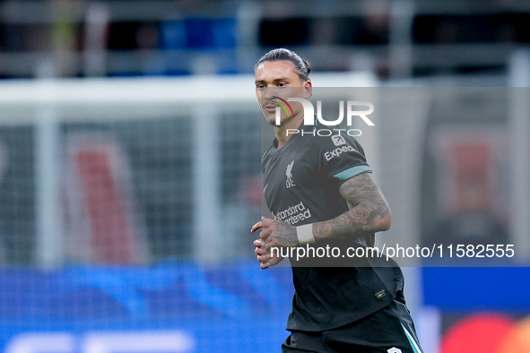 Darwin Nunez of Liverpool FC looks on during the UEFA Champions League 2024/25 League Phase MD1 match between AC Milan and Liverpool FC at S...