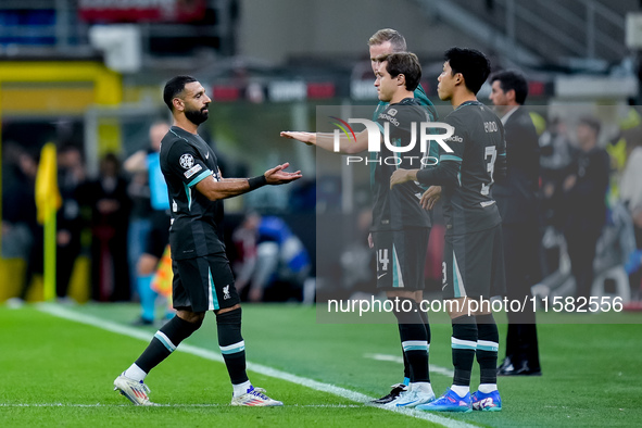 Federico Chiesa of Liverpool FC and Mohamed Salah of Liverpool FC during the UEFA Champions League 2024/25 League Phase MD1 match between AC...