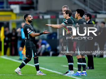 Federico Chiesa of Liverpool FC and Mohamed Salah of Liverpool FC during the UEFA Champions League 2024/25 League Phase MD1 match between AC...