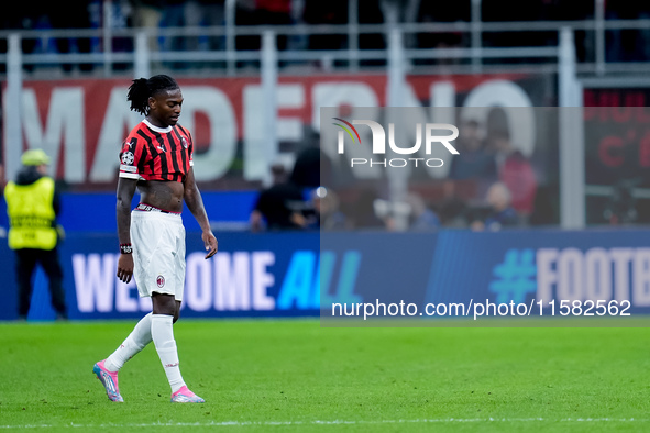 Rafael Leao of AC Milan leaves the pitch dejected during the UEFA Champions League 2024/25 League Phase MD1 match between AC Milan and Liver...