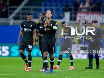 Virgil van Dijk of Liverpool FC applauds his supporters during the UEFA Champions League 2024/25 League Phase MD1 match between AC Milan and...