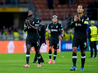 Ibrahima Konate' of Liverpool FC applauds his supporters during the UEFA Champions League 2024/25 League Phase MD1 match between AC Milan an...