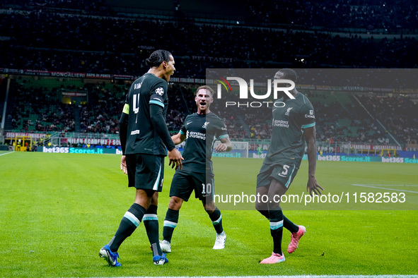 Virgil van Dijk of Liverpool FC celebrates after scoring second goal during the UEFA Champions League 2024/25 League Phase MD1 match between...