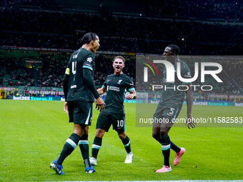 Virgil van Dijk of Liverpool FC celebrates after scoring second goal during the UEFA Champions League 2024/25 League Phase MD1 match between...