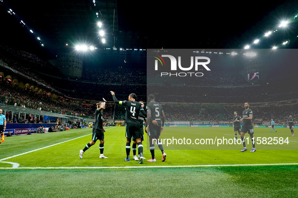 Virgil van Dijk of Liverpool FC celebrates after scoring second goal during the UEFA Champions League 2024/25 League Phase MD1 match between...