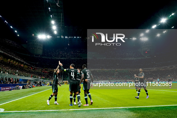 Virgil van Dijk of Liverpool FC celebrates after scoring second goal during the UEFA Champions League 2024/25 League Phase MD1 match between...