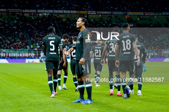 Virgil van Dijk of Liverpool FC celebrates after scoring second goal during the UEFA Champions League 2024/25 League Phase MD1 match between...