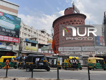 Traffic drives past the Indian Coffee House building in Thiruvananthapuram, Kerala, India, on April 2, 2024. (