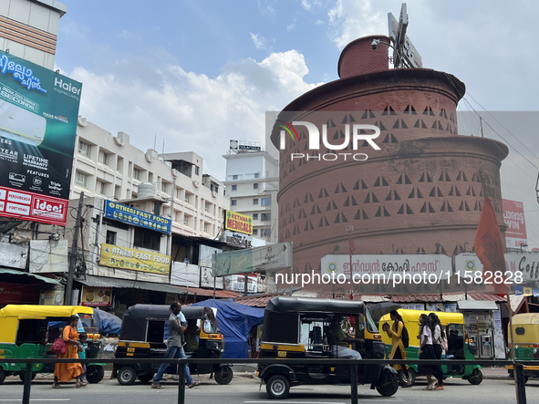 Traffic drives past the Indian Coffee House building in Thiruvananthapuram, Kerala, India, on April 2, 2024. 