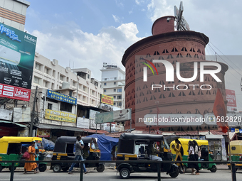 Traffic drives past the Indian Coffee House building in Thiruvananthapuram, Kerala, India, on April 2, 2024. (