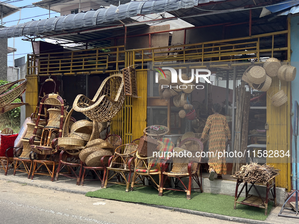 Wicker furniture is for sale in Thiruvananthapuram, Kerala, India, on April 01, 2024. 