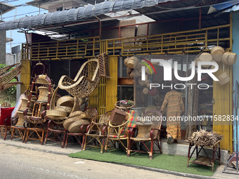 Wicker furniture is for sale in Thiruvananthapuram, Kerala, India, on April 01, 2024. (