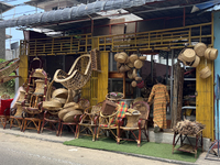 Wicker furniture is for sale in Thiruvananthapuram, Kerala, India, on April 01, 2024. (