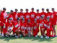 GAINESVILLE, VIRGINIA - SEPTEMBER 15: Members of Team USA front row left to right Vice Captain Morgan Pressel, Lilia Vu, Rose Zhang, Captain...