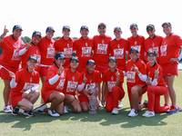 GAINESVILLE, VIRGINIA - SEPTEMBER 15: Members of Team USA front row left to right Vice Captain Morgan Pressel, Lilia Vu, Rose Zhang, Captain...