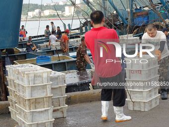 Citizens buy various kinds of seafood unloaded at Jimiya fishing Port in the West Coast New Area in Qingdao, China, on September 18, 2024. (