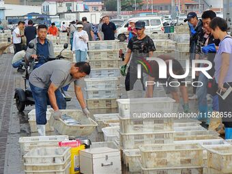 Citizens buy various kinds of seafood unloaded at Jimiya fishing Port in the West Coast New Area in Qingdao, China, on September 18, 2024. (