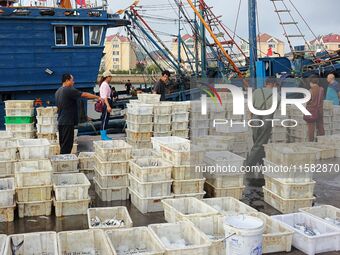 Citizens buy various kinds of seafood unloaded at Jimiya fishing Port in the West Coast New Area in Qingdao, China, on September 18, 2024. (