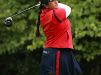 GAINESVILLE, VIRGINIA - SEPTEMBER 13: Lilia Vu of Team USA plays her tee shot on the third hole during Foursome Matches on Day One of the So...