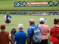 GAINESVILLE, VIRGINIA - SEPTEMBER 13: Linn Grant of Team Europe lines up her putt on the fourth green during Foursome Matches on Day One of...