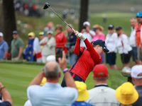 GAINESVILLE, VIRGINIA - SEPTEMBER 13: Jennifer Kupcho of the United States plays her tee shot on the eight hole during Foursome Matches on D...