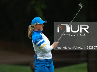 GAINESVILLE, VIRGINIA - SEPTEMBER 13: Maja Stark of Team Europe plays her second shot on the eight hole during Foursome Matches on Day One o...