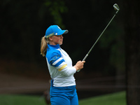 GAINESVILLE, VIRGINIA - SEPTEMBER 13: Maja Stark of Team Europe plays her second shot on the eight hole during Foursome Matches on Day One o...