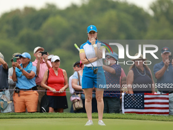 GAINESVILLE, VIRGINIA - SEPTEMBER 13: Leona Maguire of Team Europe waits on the second green during Fourball Matches on Day One of the Solhe...