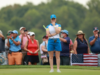 GAINESVILLE, VIRGINIA - SEPTEMBER 13: Leona Maguire of Team Europe waits on the second green during Fourball Matches on Day One of the Solhe...