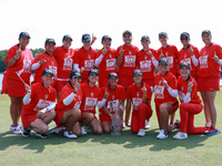 GAINESVILLE, VIRGINIA - SEPTEMBER 15: Members of Team USA front row left to right Vice Captain Morgan Pressel, Lilia Vu, Rose Zhang, Captain...