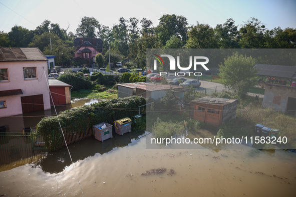 Area covered with water after Nysa Klodzka river flooded town of Lewin Brzeski in southwestern Poland, on September 17th, 2024. Storm Boris...