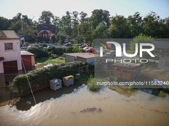 Area covered with water after Nysa Klodzka river flooded town of Lewin Brzeski in southwestern Poland, on September 17th, 2024. Storm Boris...