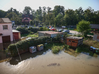 Area covered with water after Nysa Klodzka river flooded town of Lewin Brzeski in southwestern Poland, on September 17th, 2024. Storm Boris...