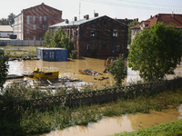 Area covered with water after Nysa Klodzka river flooded town of Lewin Brzeski in southwestern Poland, on September 17th, 2024. Storm Boris...