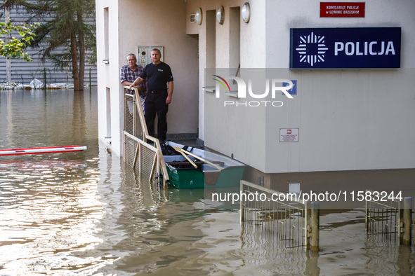 A police station after Nysa Klodzka river flooded town of Lewin Brzeski in southwestern Poland, on September 17th, 2024. Storm Boris has cau...