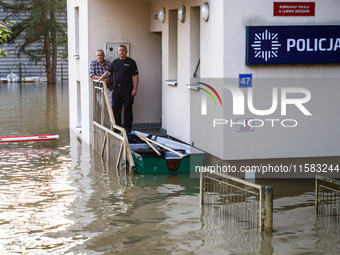 A police station after Nysa Klodzka river flooded town of Lewin Brzeski in southwestern Poland, on September 17th, 2024. Storm Boris has cau...