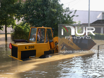 Streets covered with water after Nysa Klodzka river flooded town of Lewin Brzeski in southwestern Poland, on September 17th, 2024. Storm Bor...