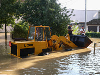 Streets covered with water after Nysa Klodzka river flooded town of Lewin Brzeski in southwestern Poland, on September 17th, 2024. Storm Bor...