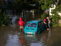 Streets covered with water after Nysa Klodzka river flooded town of Lewin Brzeski in southwestern Poland, on September 17th, 2024. Storm Bor...