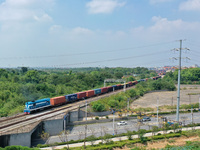 A special export container train loaded with auto parts leaves Nanchang International Dry Port in Nanchang, China, on September 18, 2024. (