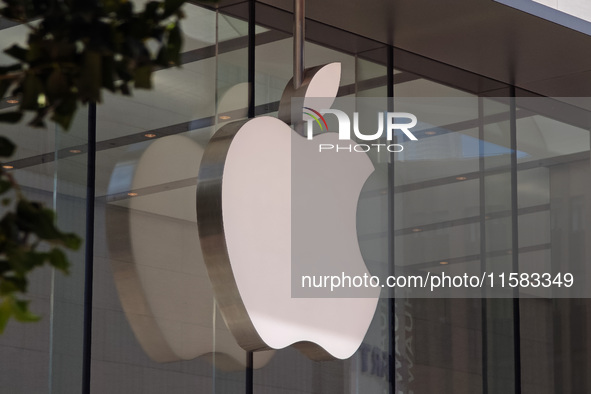 Customers are seen at an Apple Store near Nanjing Road Pedestrian Street in Shanghai, China, on September 18, 2024. 