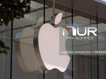 Customers are seen at an Apple Store near Nanjing Road Pedestrian Street in Shanghai, China, on September 18, 2024. (