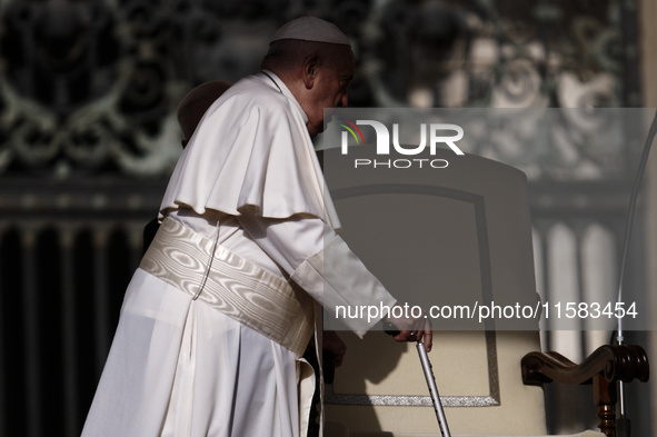 Pope Francis arrives for the weekly general audience in The Vatican, on September 18, 2024, at St Peter's Square. 