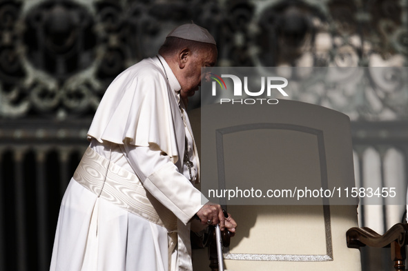 Pope Francis arrives for the weekly general audience in The Vatican, on September 18, 2024, at St Peter's Square. 