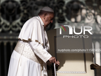 Pope Francis arrives for the weekly general audience in The Vatican, on September 18, 2024, at St Peter's Square. (