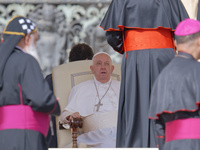 Pope Francis greets bishops and cardinals at the end of his Wednesday general audience in Saint Peter's Square (