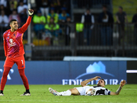 Mattia Perin of Juventus calls the referee after Federico Gatti is hit by a headbutt during the Serie A match between Empoli and Juventus at...